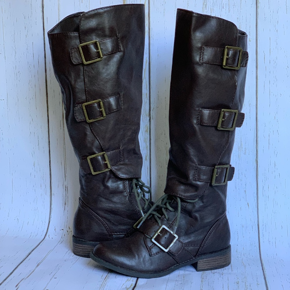 Faux leather combat-riding boot mix! Hardly worn!